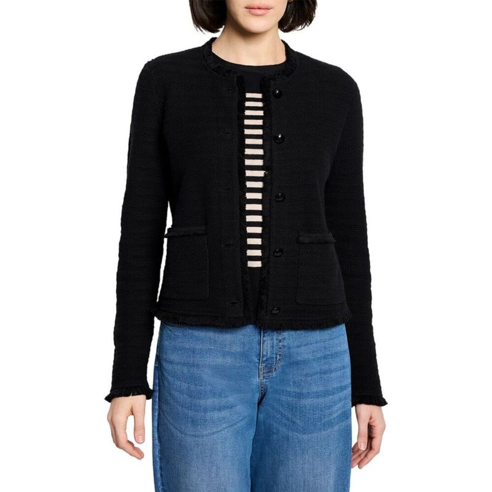 Nic+Zoe Womens Petite Fringe Mix Femme Knit Linen-Blend Jacket